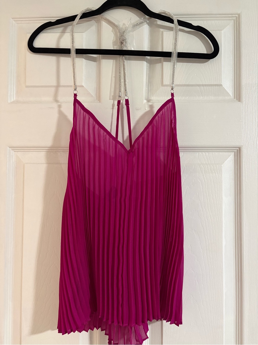 Fuchsia Pleated Chiffon Cami with Silver Straps